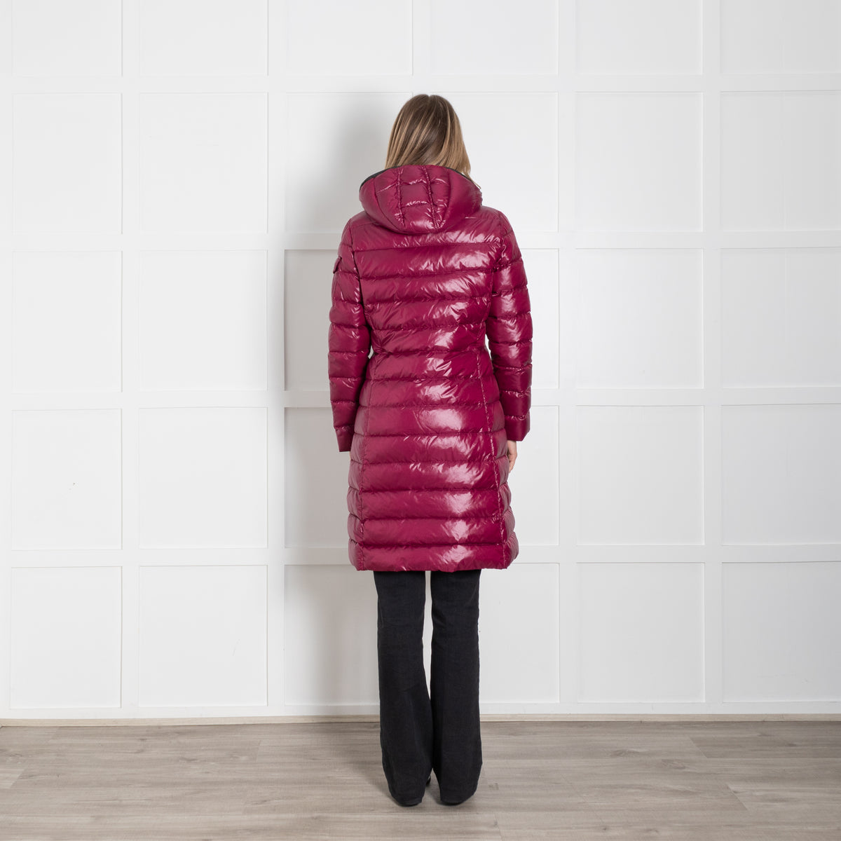 Moncler Plum Long Hooded Puffer Coat