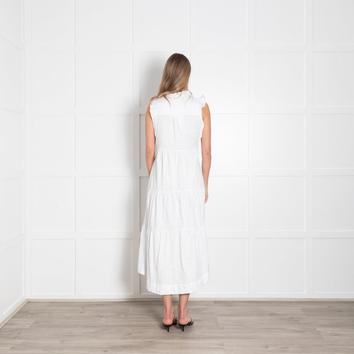 Me + Em White Cotton Tiered Midi Dress