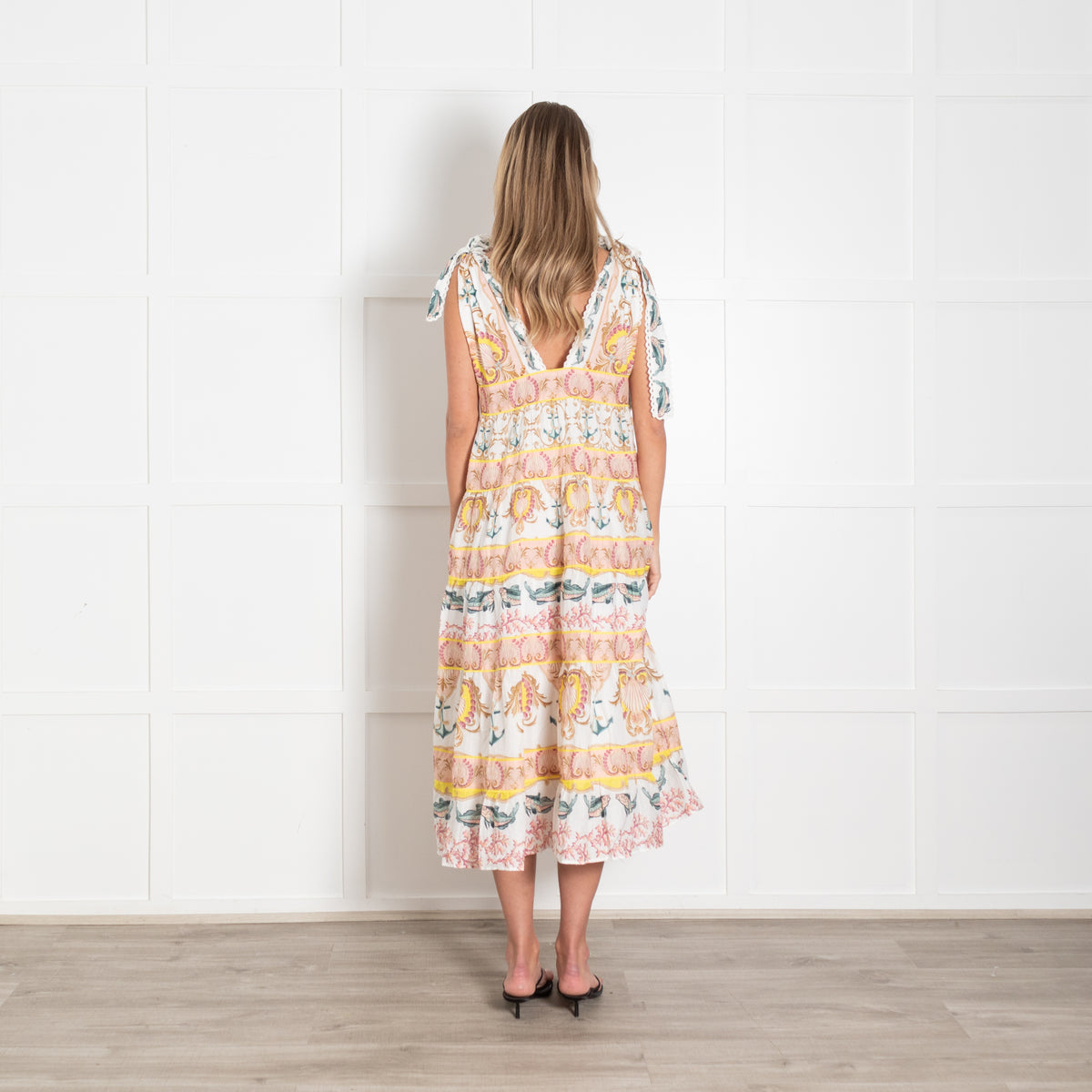 Farm Rio Cream Peach Cotton Tiered Sleeveless Dress