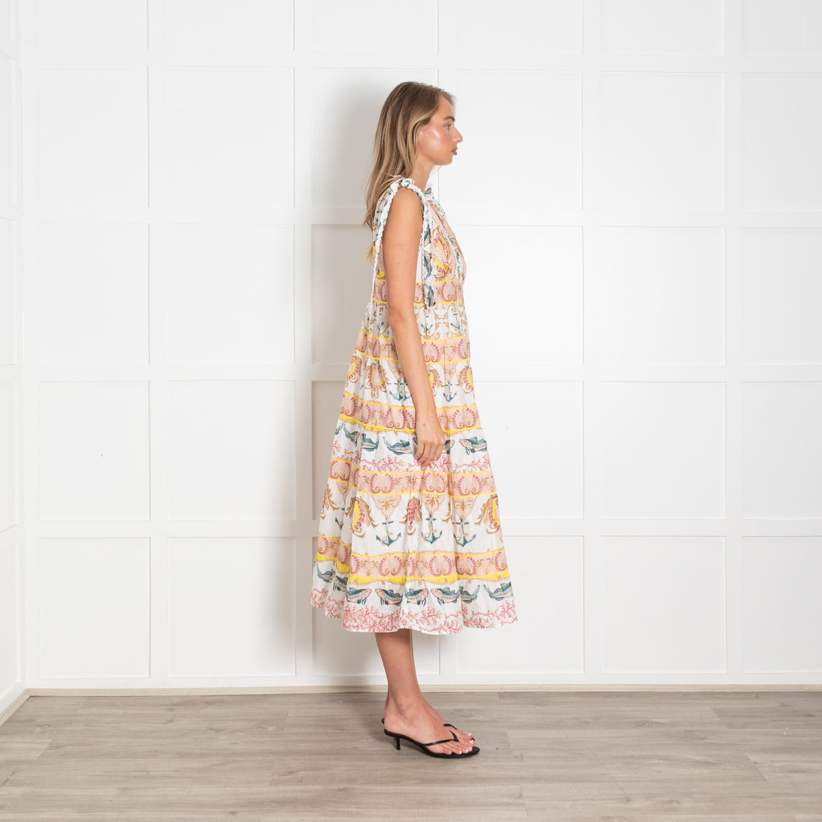 Farm Rio Cream Peach Cotton Tiered Sleeveless Dress