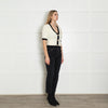 L'Agence Cream Black Gold Button Short Sleeve Cardigan