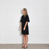 Chloe Black Crepe Wool Fluted Sleeve Scalloped Edge Shift Dress
