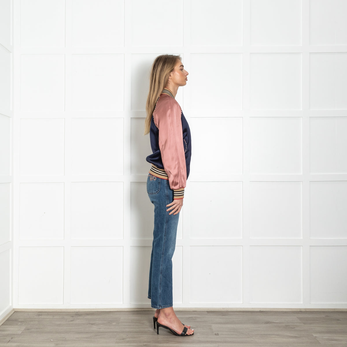 Burberry Blue and Pink Monogram Detail Bomber Jacket