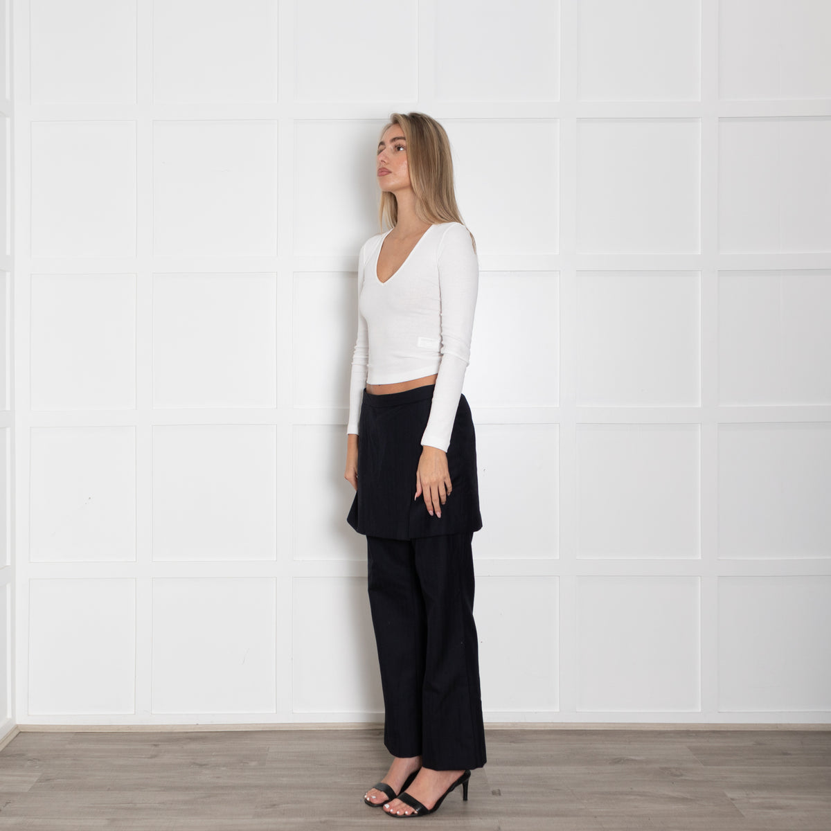 Dries Van Noten Black Self Stripe Trouser With Over Skirt