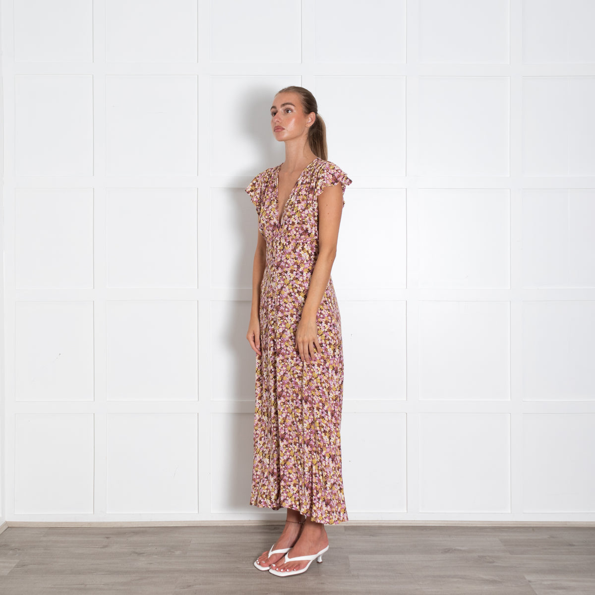 Faithfull The Brand Lilac Beige Floral Midi Dress