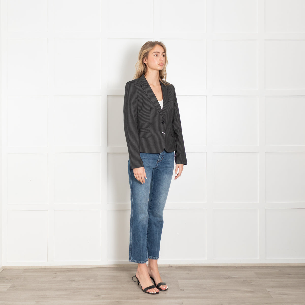 Dolce & Gabbana Grey Pinstripe Short Blazer Jacket