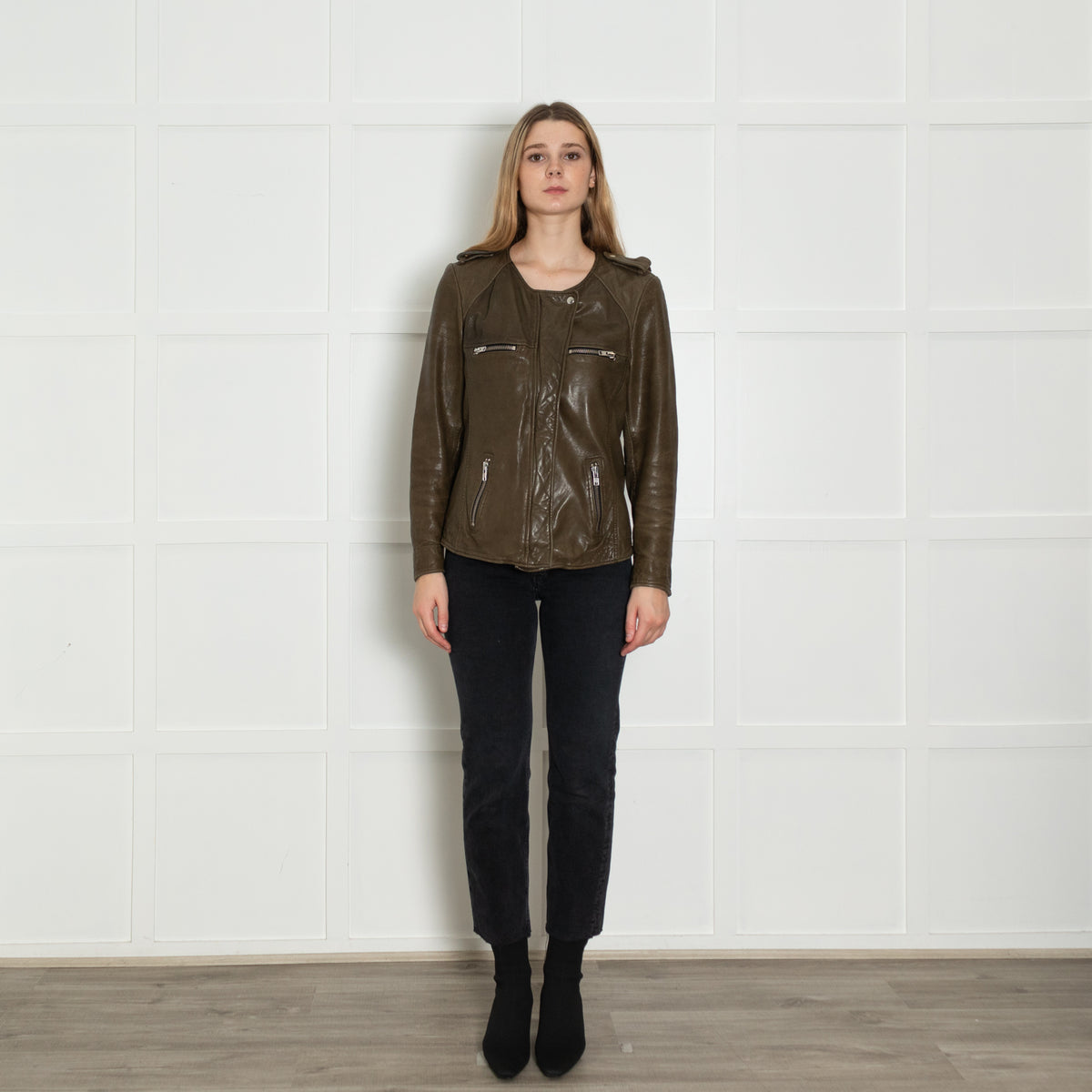 Isabel Marant Etoile Khaki Lamb Skin Leather Jacket