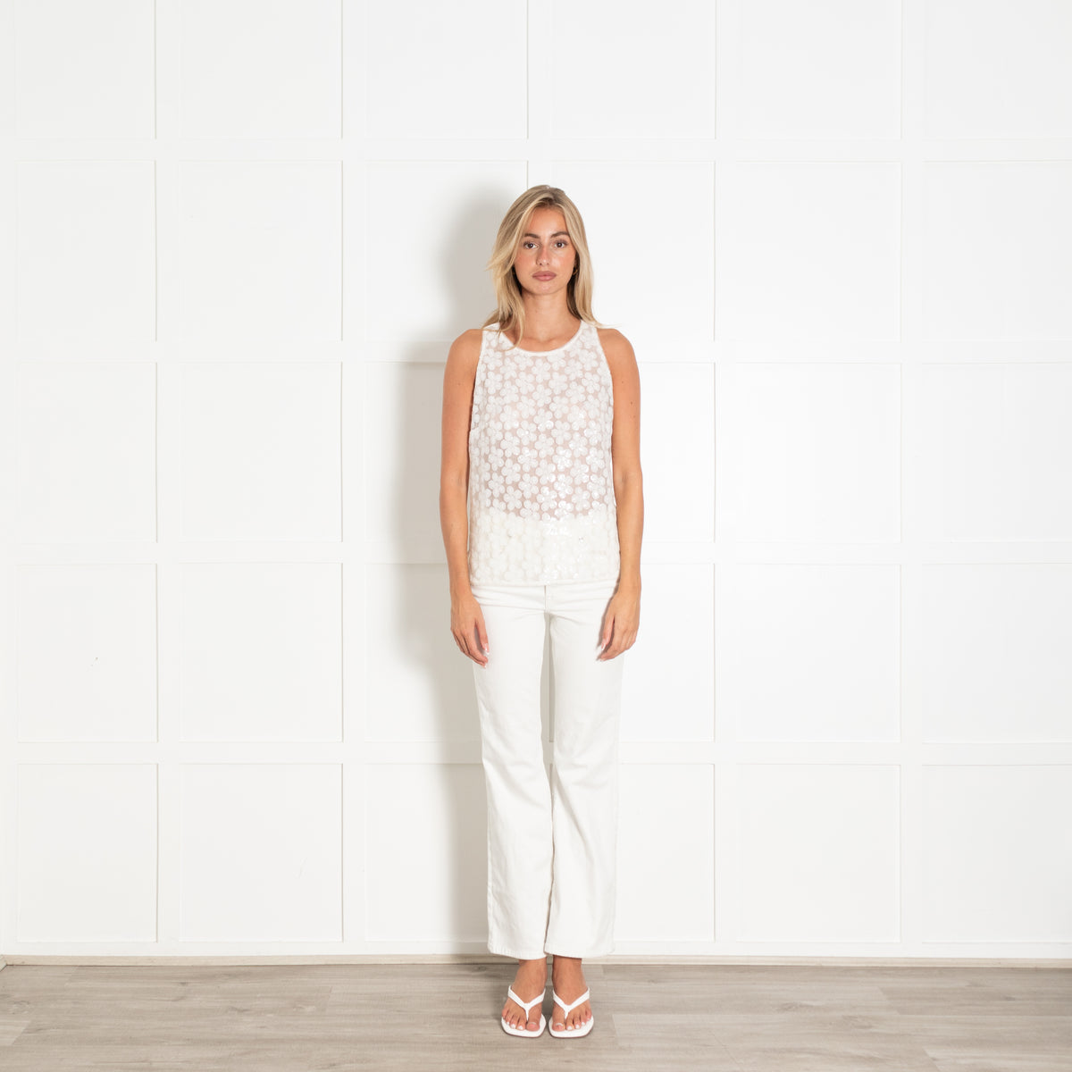 Chanel Cream Sequinned Sleeveless Top