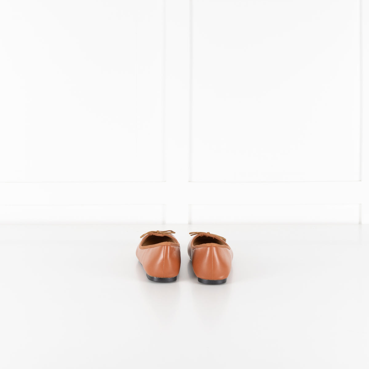 French Sole Tan Leather Ballet Flats With Bow Detail