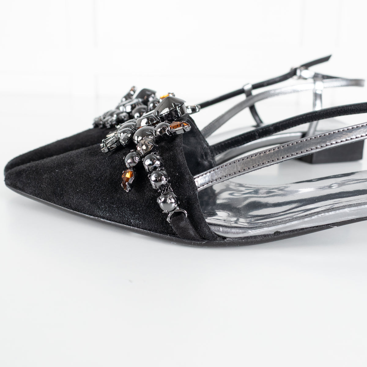 Dorothy Schumacher Summer Ballerina Jewelled Black Suede Sling Back Pump