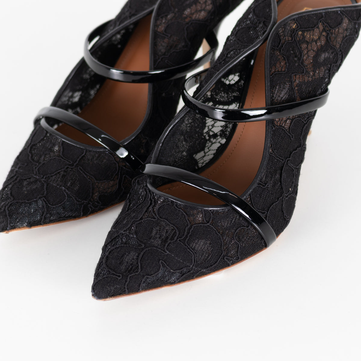 Malone Souliers Maureen Black Lace Heeled Mules