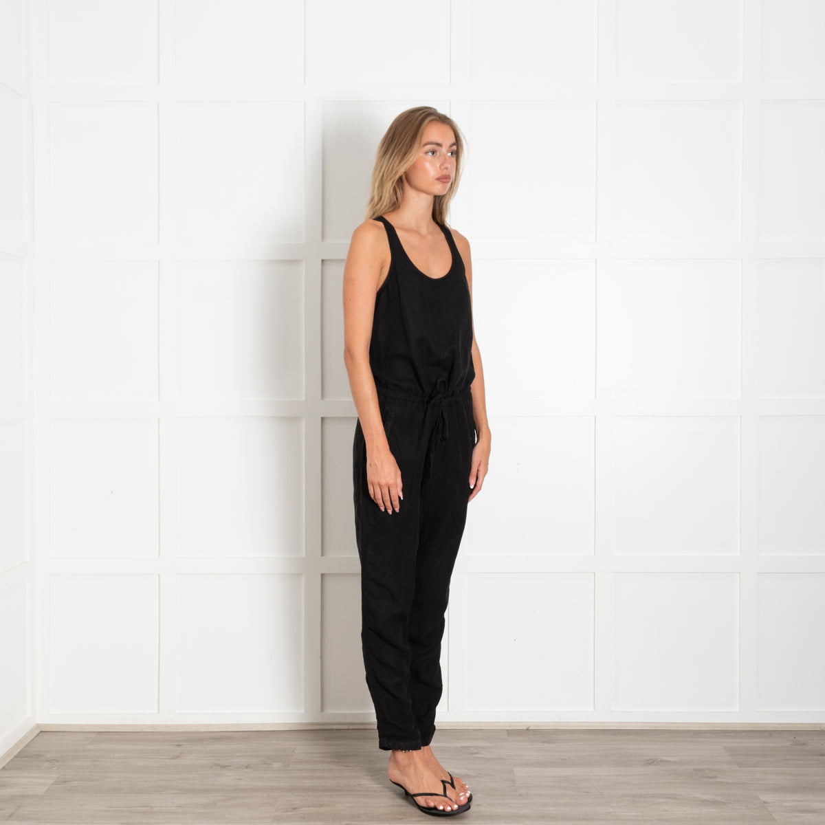 James Perse Black Linen Sleeveless Jumpsuit
