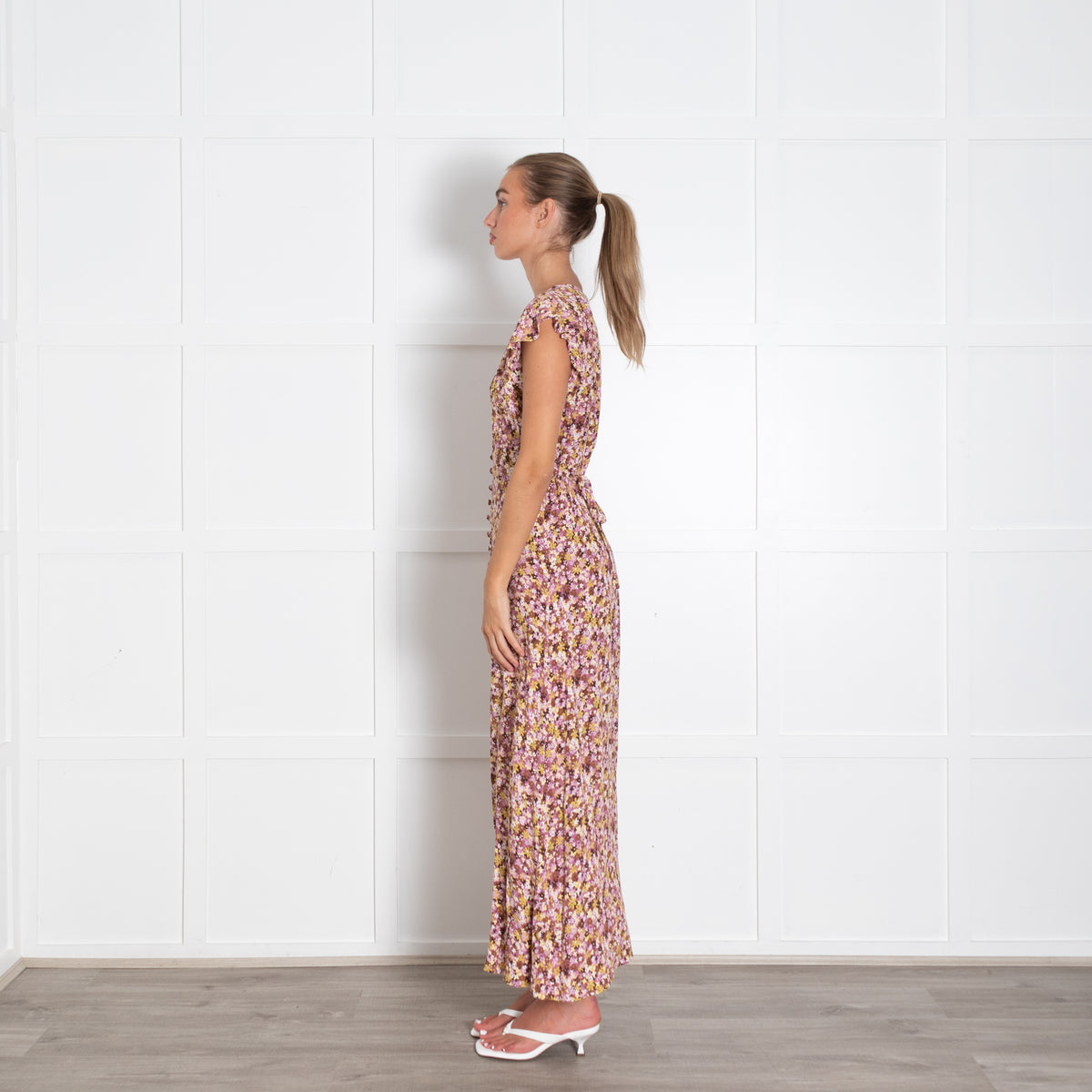 Faithfull The Brand Lilac Beige Floral Midi Dress