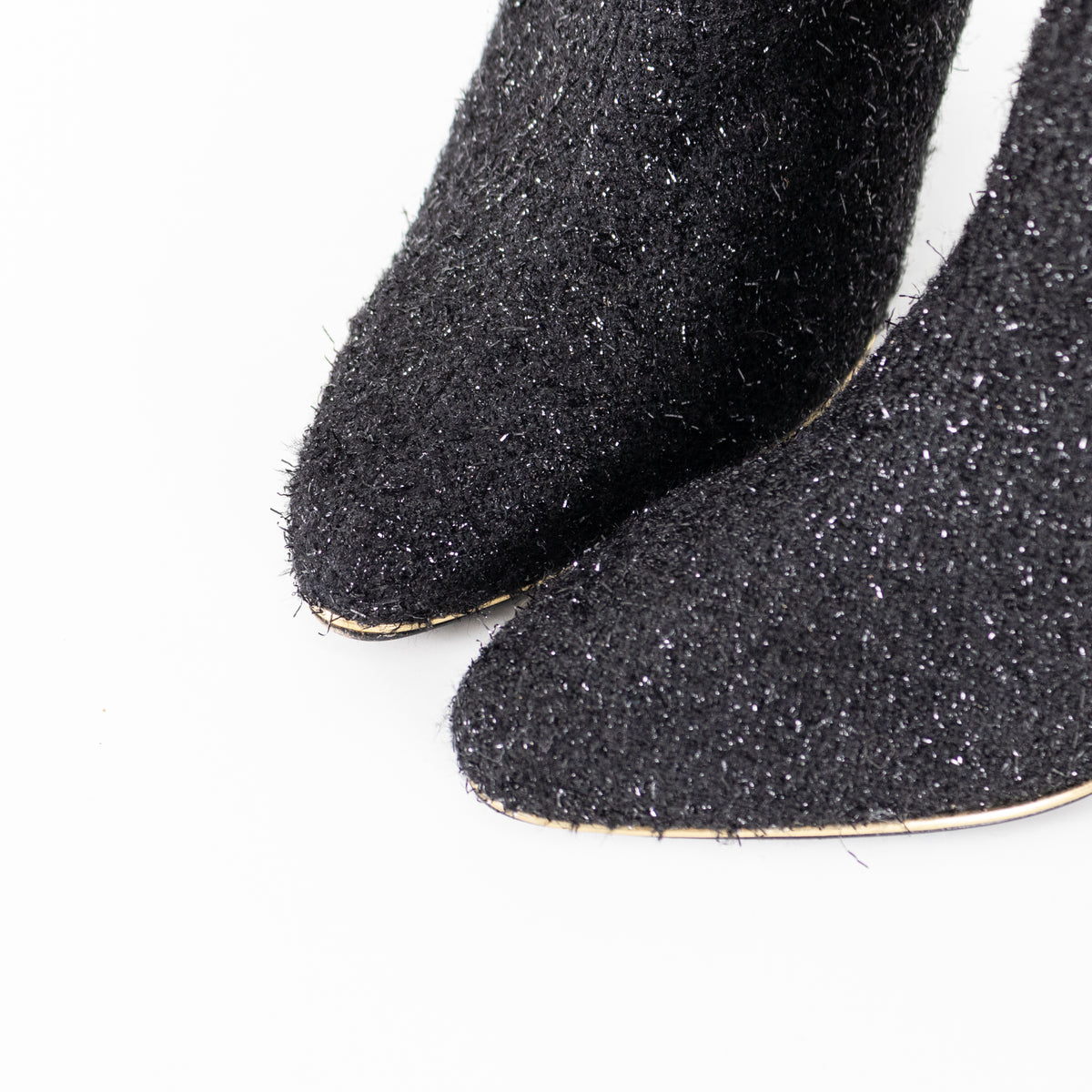 Balmain Black Lurex Sparkle Fabric Gold Trim Ankle Boots