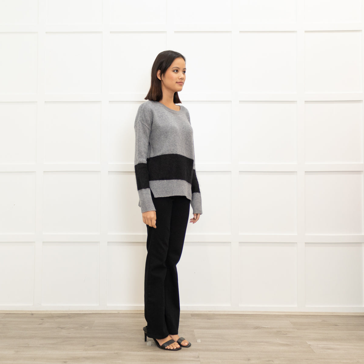 Duffy Grey And Black Cashmere Mix Jumper