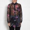 Acne Black With Floral Pattern Silk Sheer Oversized Blouse