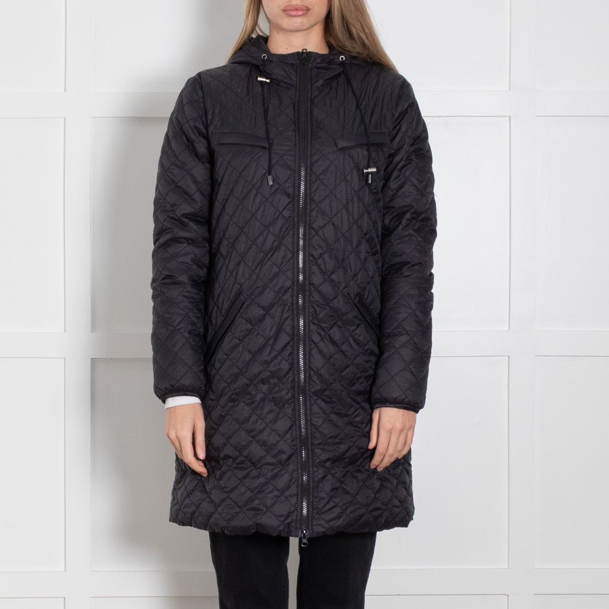 Part Two Black Navy Quilted Hooded Coat