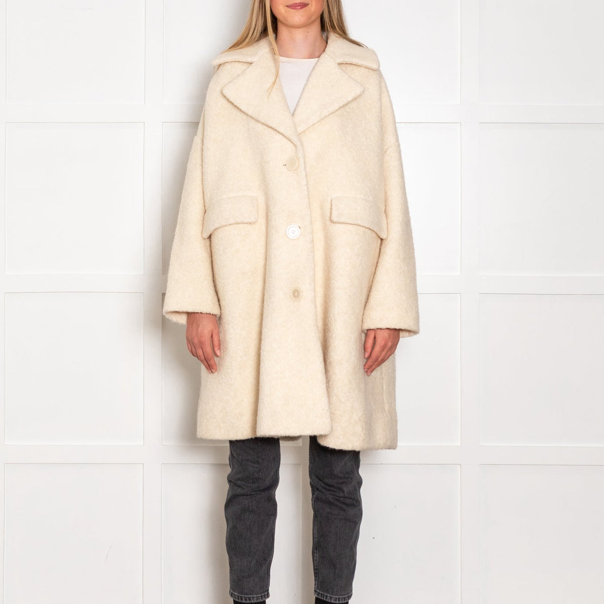 Ganni Butter Cream Boucle Oversized Coat