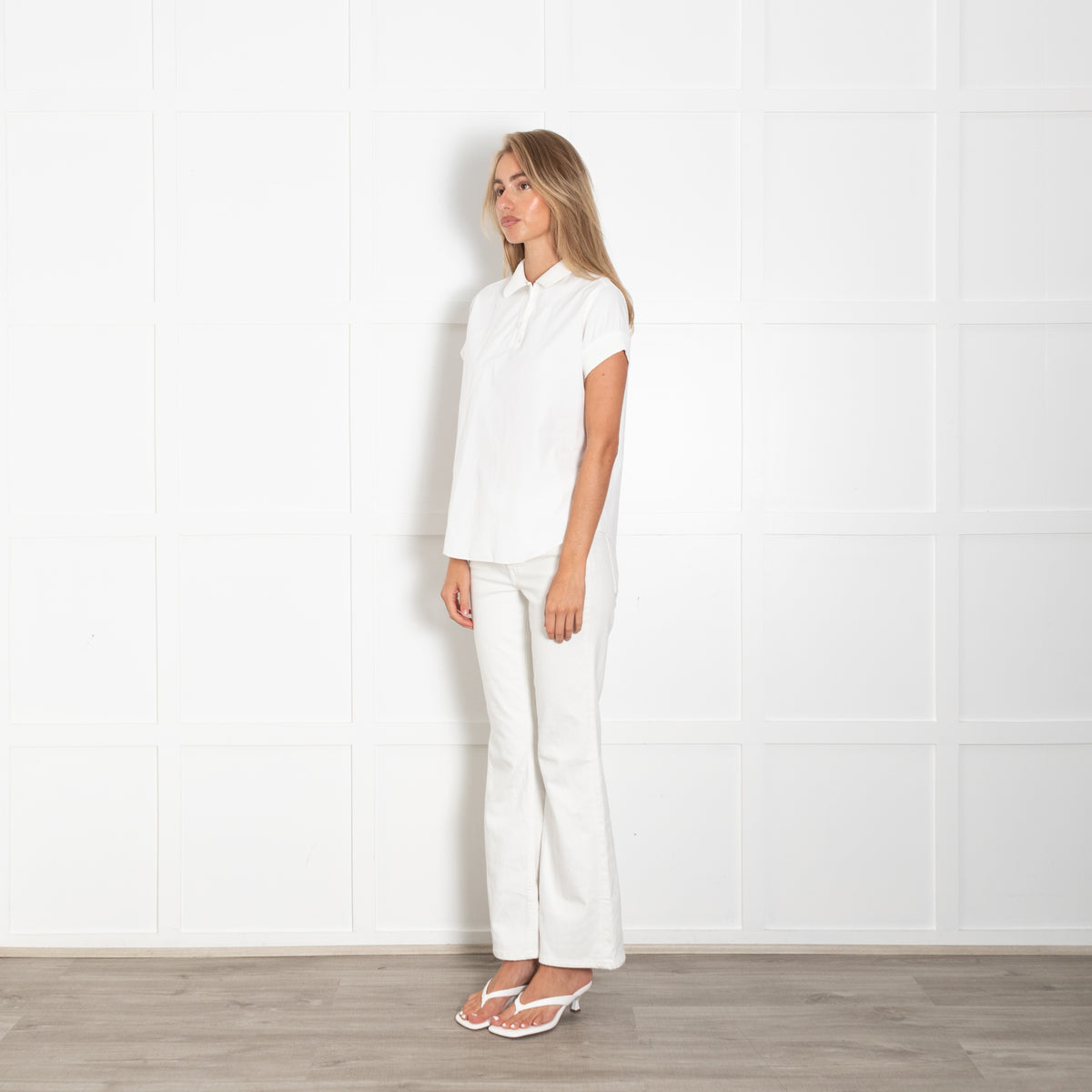 Eric Bompard White Short Sleeve Ribbed Trim Top