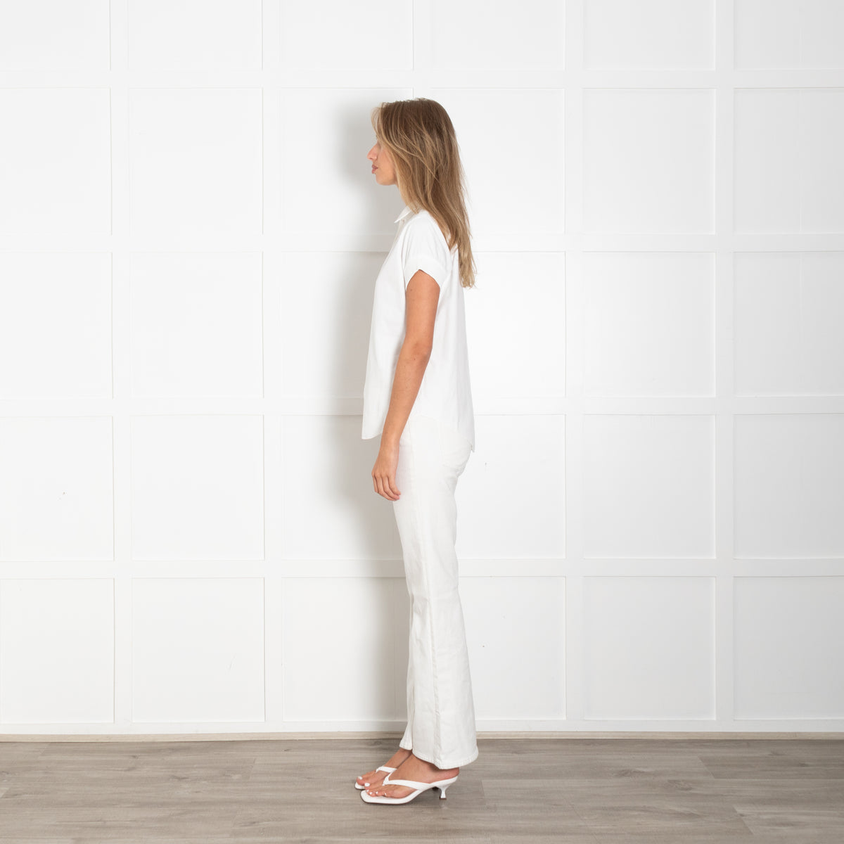 Eric Bompard White Short Sleeve Ribbed Trim Top