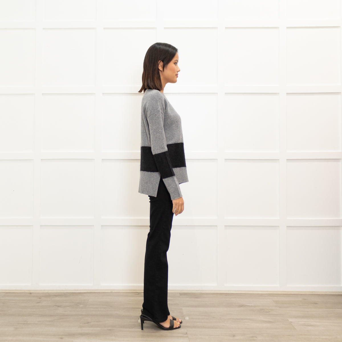 Duffy Grey And Black Cashmere Mix Jumper