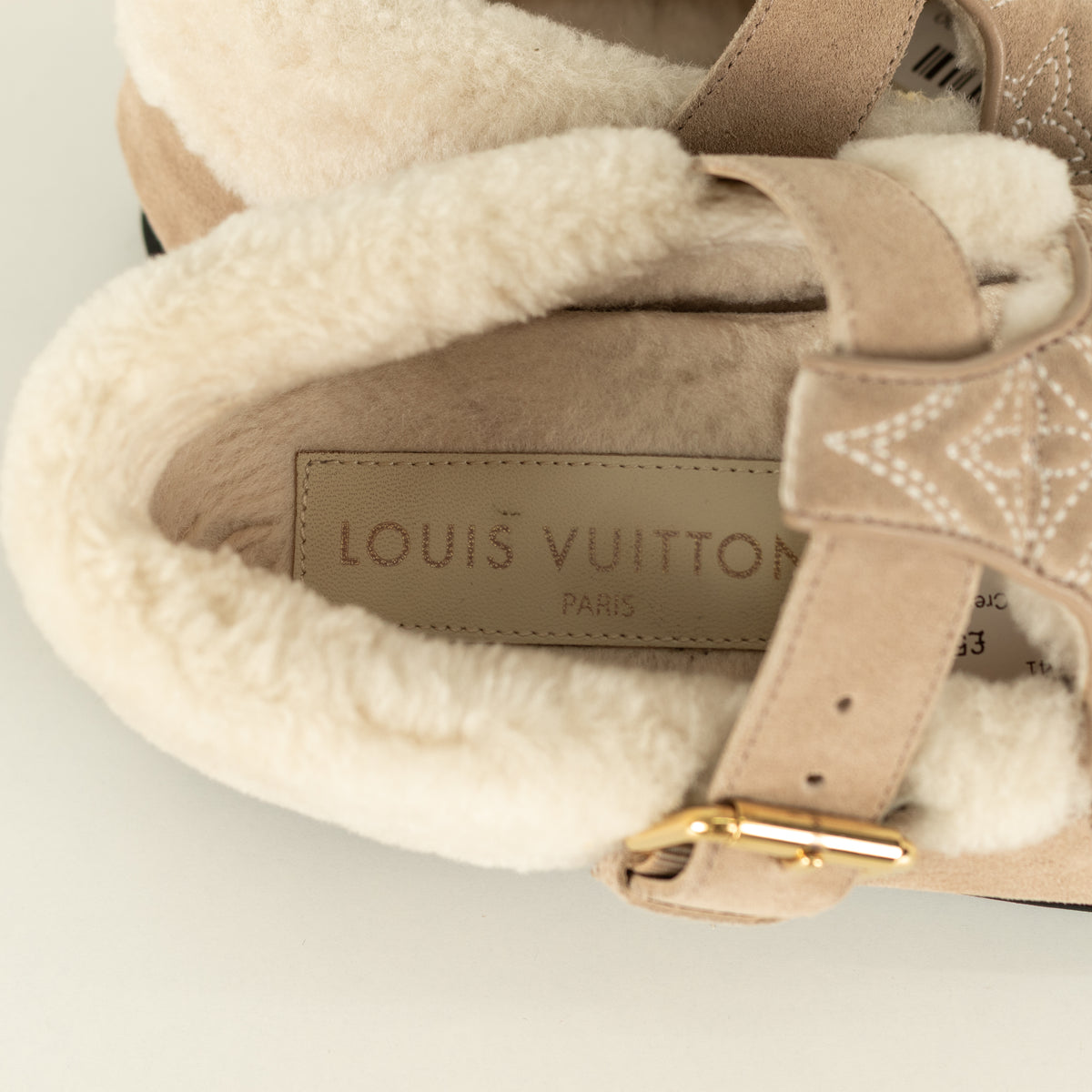 Louis Vuitton Beige Suede Shearling Comfort Mary Janes