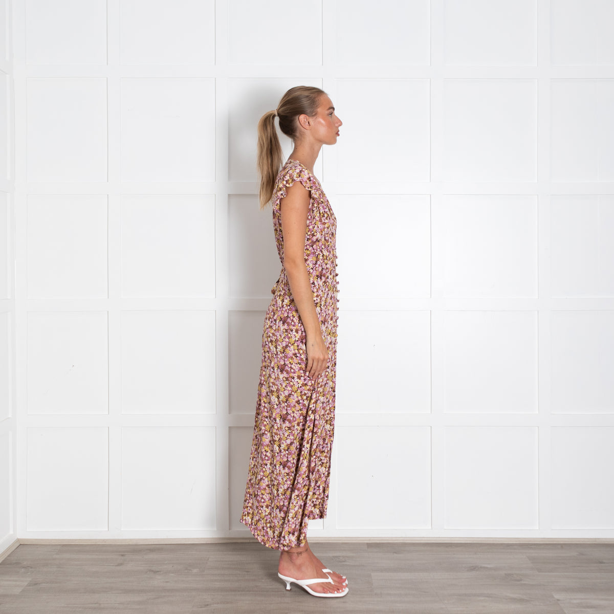 Faithfull The Brand Lilac Beige Floral Midi Dress