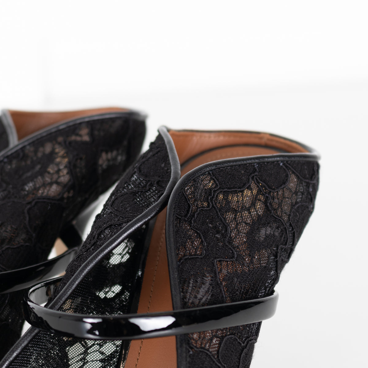 Malone Souliers Maureen Black Lace Heeled Mules