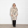 Jakke Cream Faux Fur Abstract Faces Coat