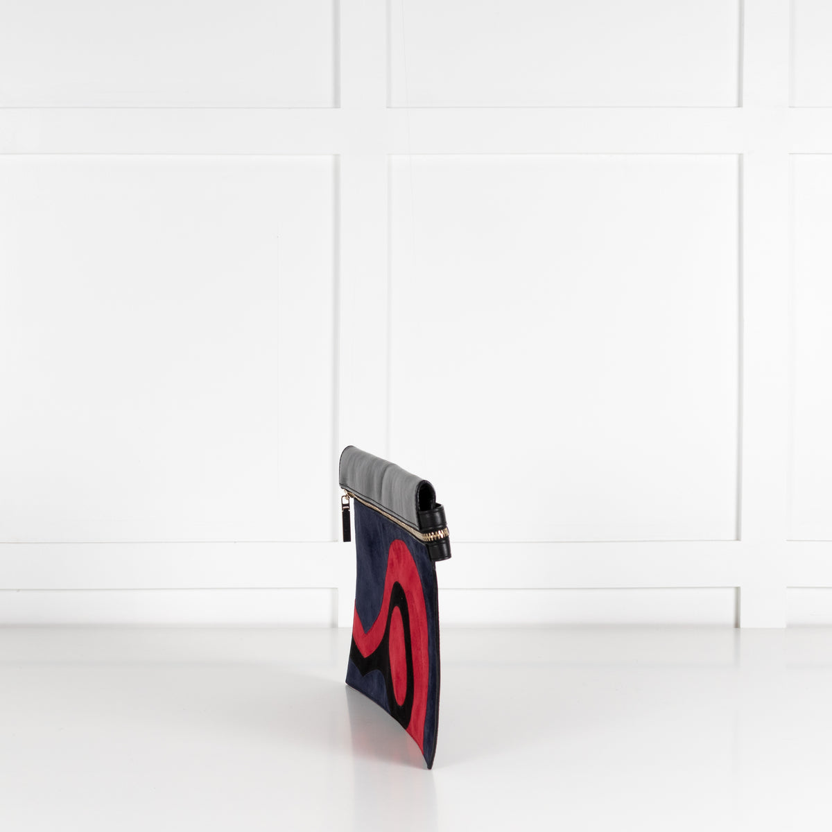 Victoria Beckham Black Navy Blue Red Swirl Suede Clutch