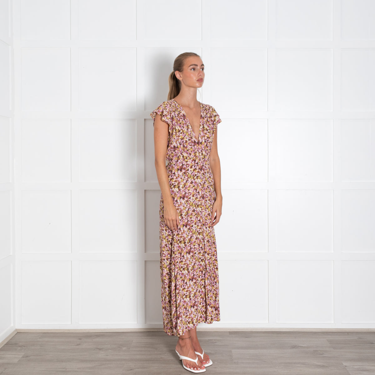 Faithfull The Brand Lilac Beige Floral Midi Dress