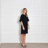 Chloe Black Crepe Wool Fluted Sleeve Scalloped Edge Shift Dress
