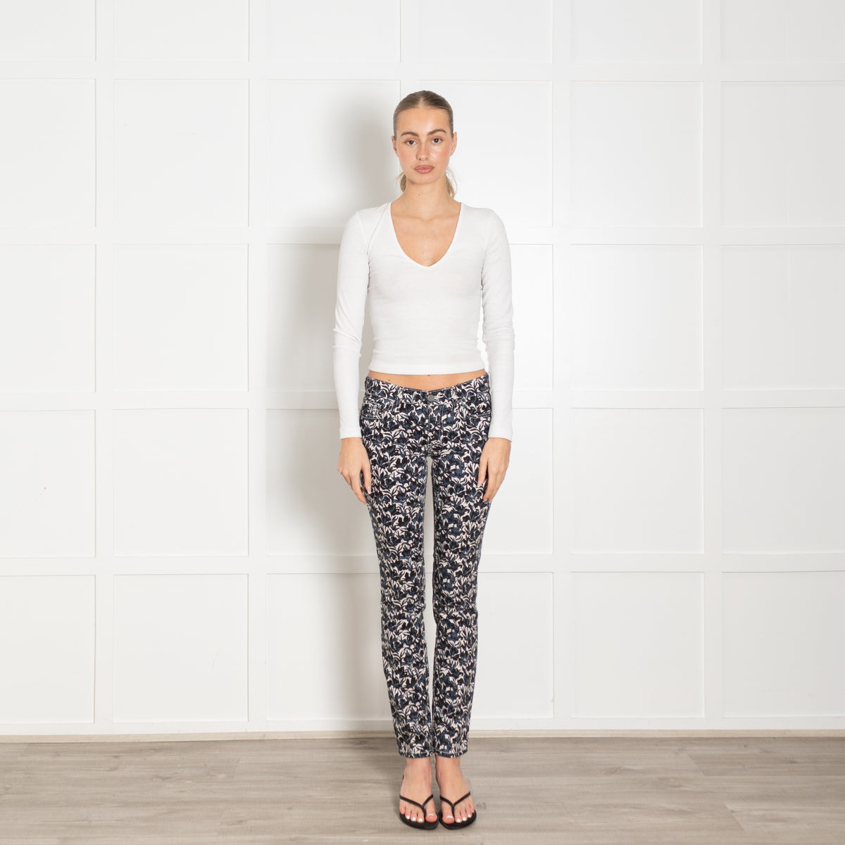 Tory Burch White Blue Black Floral Jeans