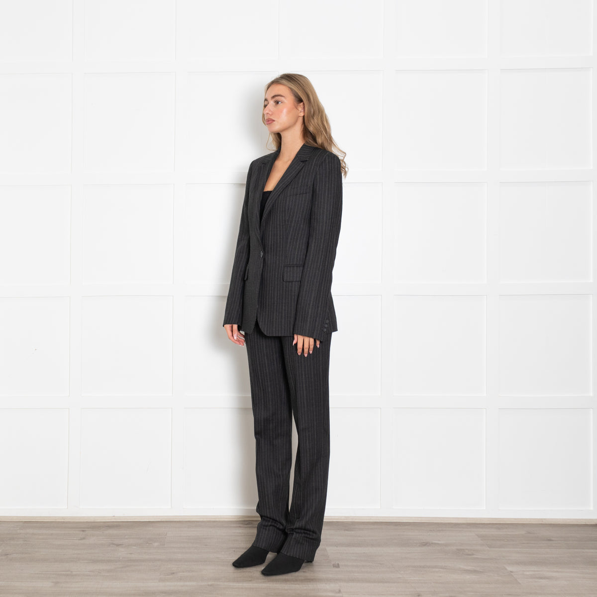 Dolce & Gabbana Dark Grey Cream Pin Stripe Trouser Suit