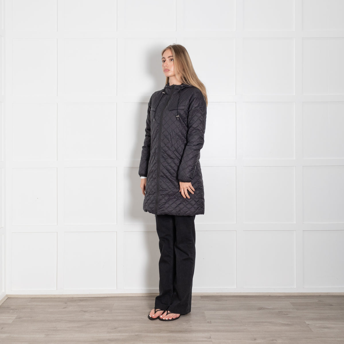 Part Two Black Navy Quilted Hooded Coat