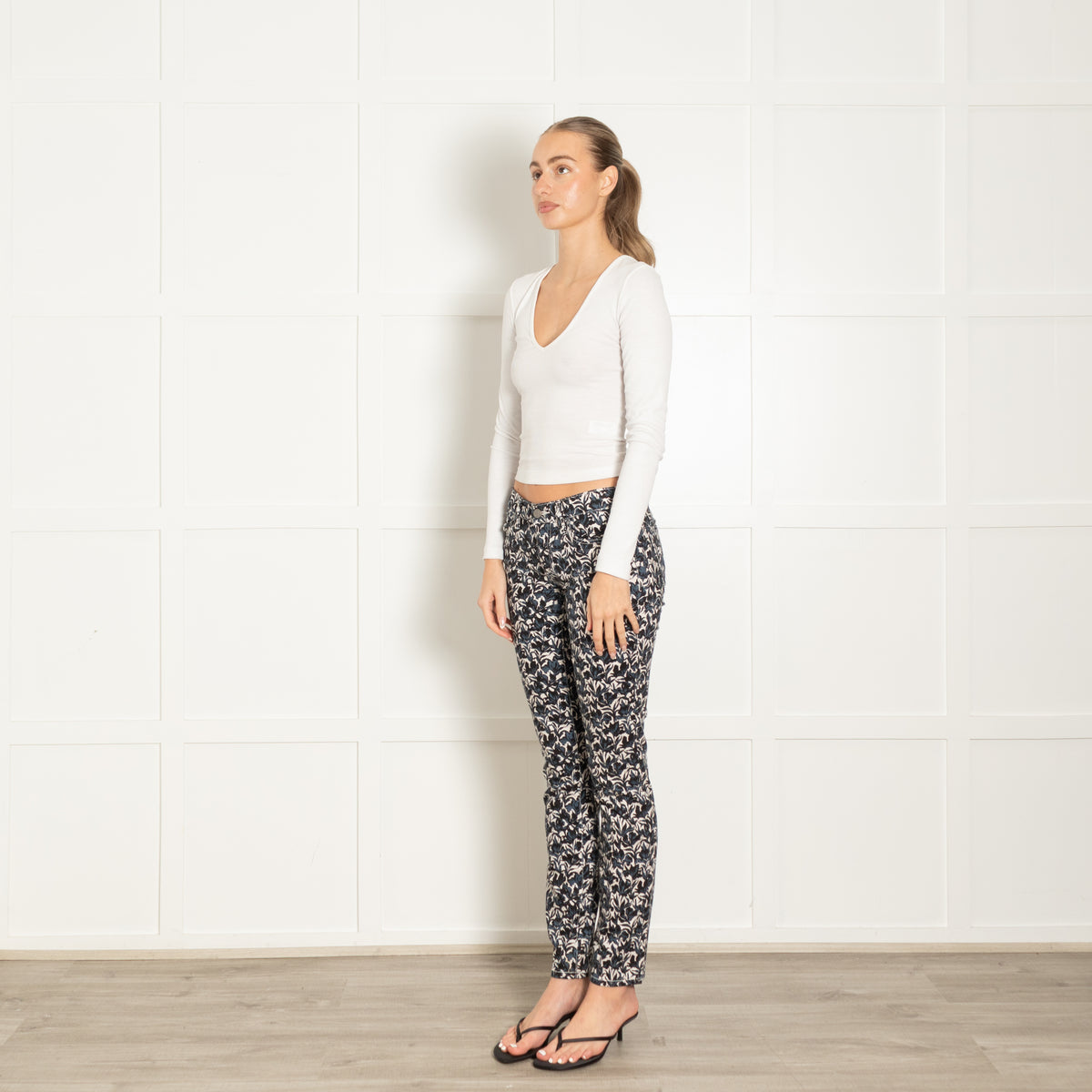 Tory Burch White Blue Black Floral Jeans