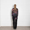 Acne Black With Floral Pattern Silk Sheer Oversized Blouse