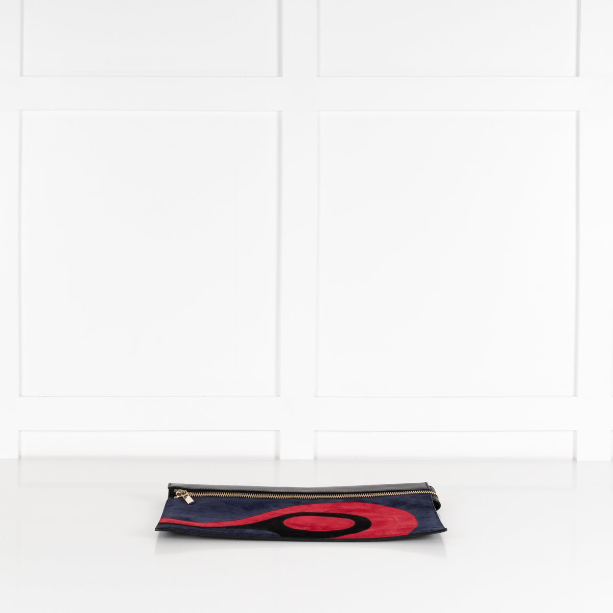 Victoria Beckham Black Navy Blue Red Swirl Suede Clutch