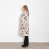 Jakke Cream Faux Fur Abstract Faces Coat