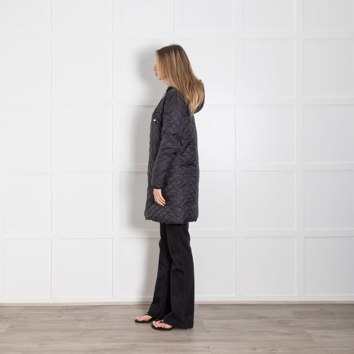 Part Two Black Navy Quilted Hooded Coat