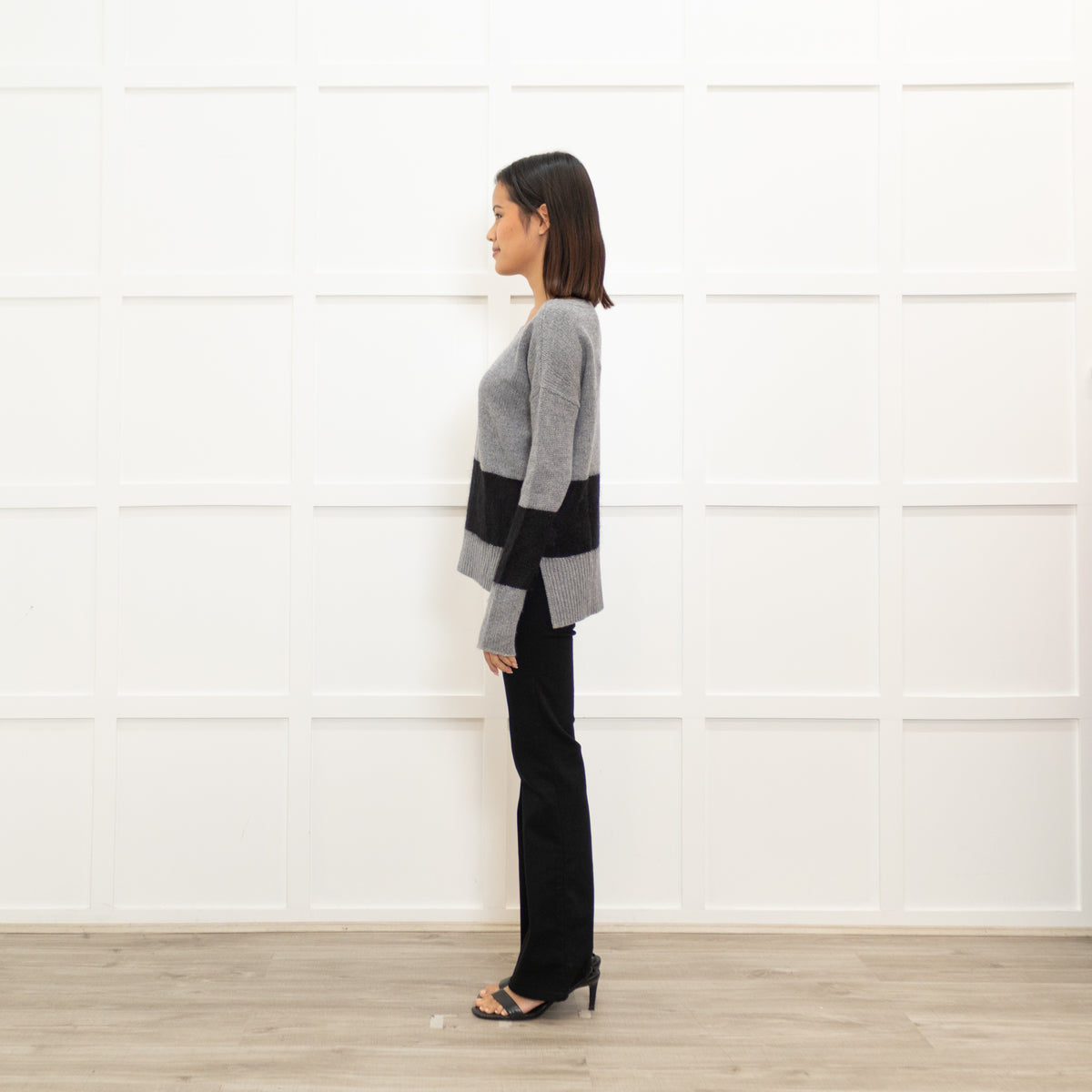 Duffy Grey And Black Cashmere Mix Jumper