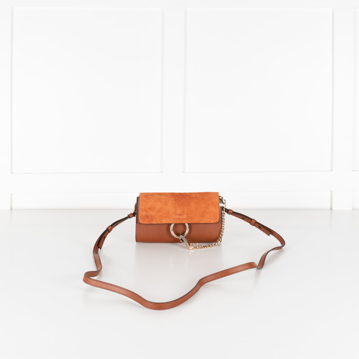 Chloe Faye Wallet on Chain in Rich Tan Suede