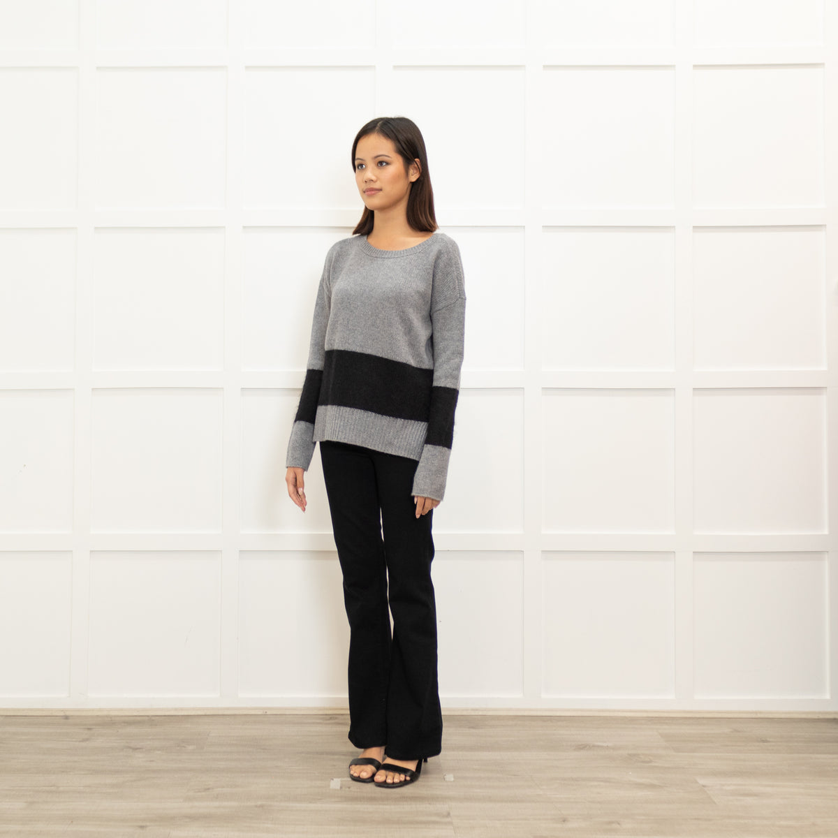 Duffy Grey And Black Cashmere Mix Jumper