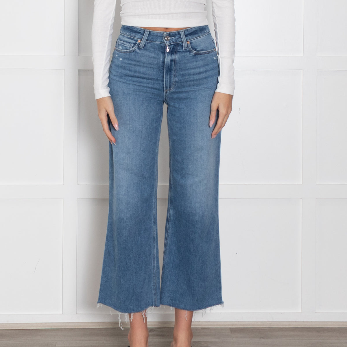 Paige Blue Raw Hem Distresseed Jeans