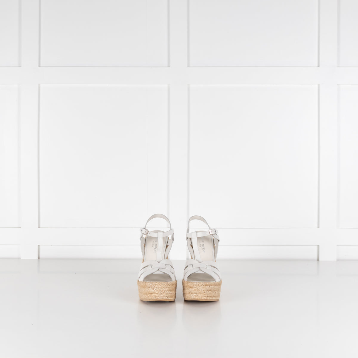 Saint Laurent White Leather Tribute Espadrille Wedges