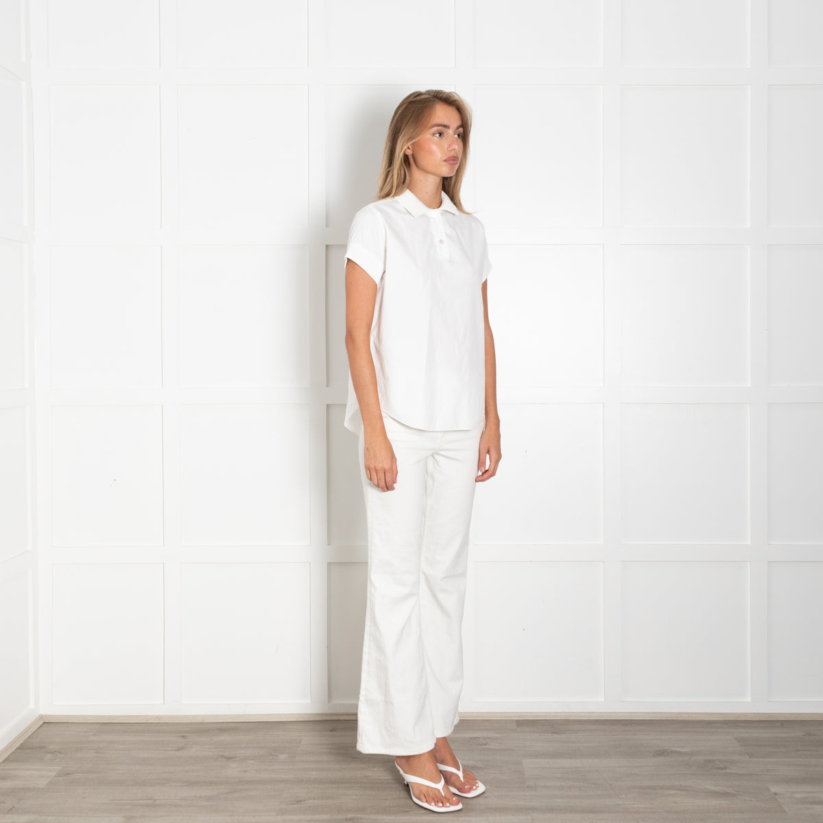 Eric Bompard White Short Sleeve Ribbed Trim Top