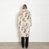 Jakke Cream Faux Fur Abstract Faces Coat