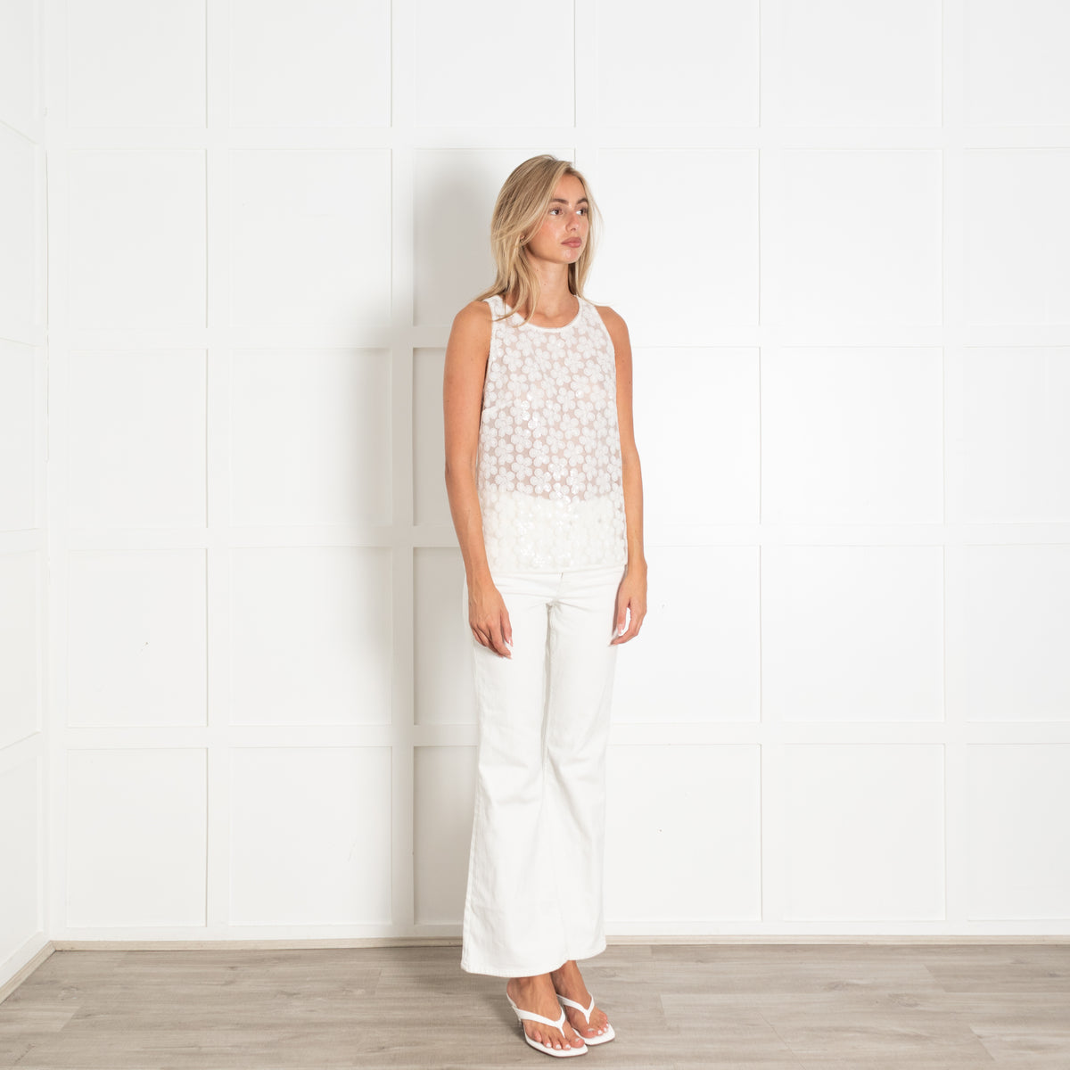 Chanel Cream Sequinned Sleeveless Top
