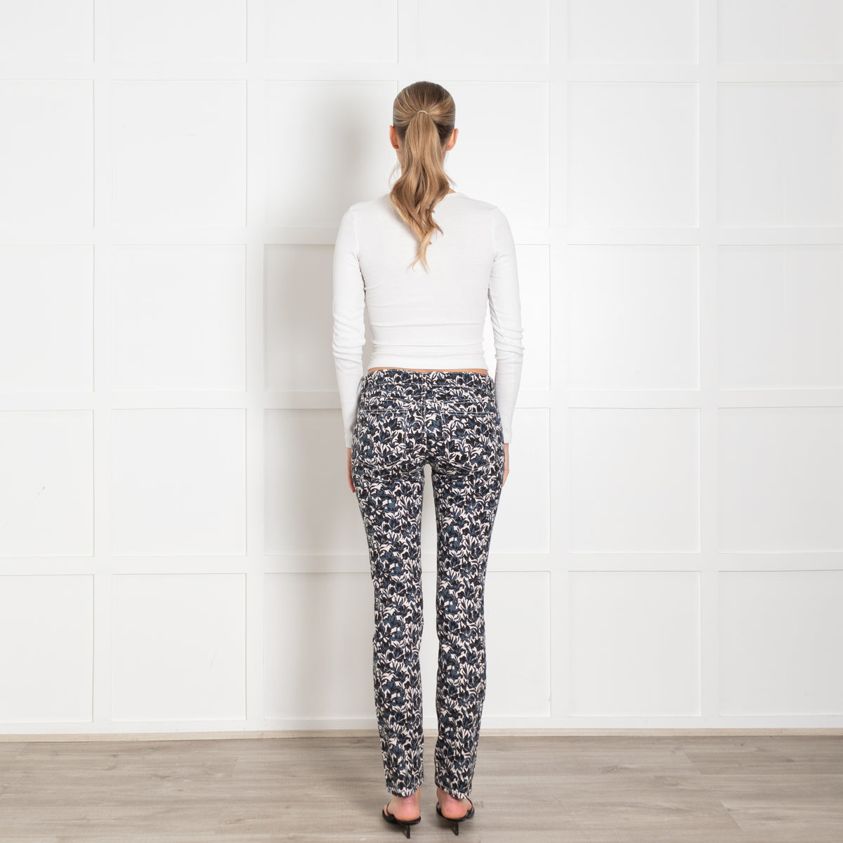 Tory Burch White Blue Black Floral Jeans