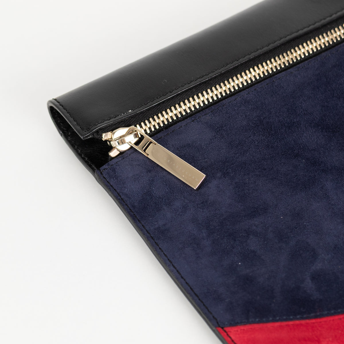 Victoria Beckham Black Navy Blue Red Swirl Suede Clutch
